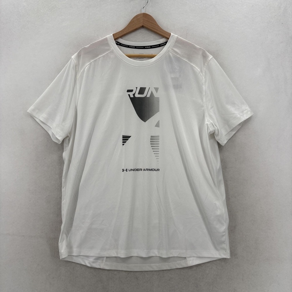 Under Armour CoolSwitch Run Graphic Shirt Mens XL White HeatGear Running Top Gym